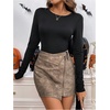 image:imageFloerns Womens Vintage Leather Skirts Zip Up High Waist Asymmetrical Hem Mini SkirtsBrown