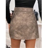 image:imageFloerns Womens Vintage Leather Skirts Zip Up High Waist Asymmetrical Hem Mini SkirtsBrown