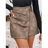 image:imageFloerns Womens Vintage Leather Skirts Zip Up High Waist Asymmetrical Hem Mini SkirtsBrown