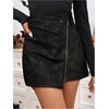 image:imageFloerns Womens Vintage Leather Skirts Zip Up High Waist Asymmetrical Hem Mini SkirtsDark Grey