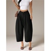 image:imageFloerns Womens Wide Leg Barrel Pants High Waisted Work Cropped TrousersBlack