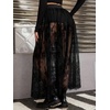 image:imageFloerns Womens Y2k Floral Lace Maxi Skirt Sheer Mesh High Waisted Flowy Going Out Rave Skirt with ShortsBlack