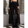 image:imageFloerns Womens Y2k Floral Lace Maxi Skirt Sheer Mesh High Waisted Flowy Going Out Rave Skirt with ShortsBlack