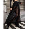 image:imageFloerns Womens Y2k Floral Lace Maxi Skirt Sheer Mesh High Waisted Flowy Going Out Rave Skirt with ShortsBlack