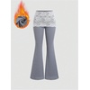 image:imageFloerns Womens Y2k Lace Pants Patchwork Flare Leg Fall Thermal Skinny Bell Bottom TrousersGrey