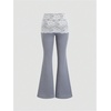 image:imageFloerns Womens Y2k Lace Pants Patchwork Flare Leg Fall Thermal Skinny Bell Bottom TrousersGrey