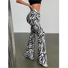 image:imageFloerns Womens Zebra Print Flare Leg Pants High Waisted Bell Bottom Bootcut TrousersBlack and White