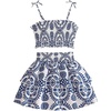 image:imageFloerns Girls 2 Piece Tropical Vacation Outfit Plants Smocked Camisole Tops Tiered Ruffle Skirt SkirtBlue