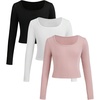 image:imageFloerns Girls 3 Piece Solid Ribbed Knit Square Neck Long Sleeve Tee Shirts Crop TopsA Pink White Black