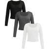 image:imageFloerns Girls 3 Piece Solid Ribbed Knit Square Neck Long Sleeve Tee Shirts Crop TopsBlack Grey White