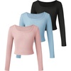 image:imageFloerns Girls 3 Piece Solid Ribbed Knit Square Neck Long Sleeve Tee Shirts Crop TopsDusty Blue