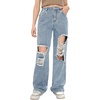 image:imageFloerns Girls Cut Out Ripped Wide Leg Jeans High Waisted Distressed Denim PantsBlue B