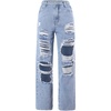 image:imageFloerns Girls Elastic Waist Distressed Ripped Straight Leg Denim JeansAqua Blue