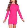 image:imageFloerns Girls Long Sleeve Mock Neck Rib Knit Fitted Pencil DressHot Pink