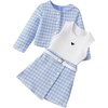 image:imageFloerns Toddler Girls 3 Piece Outfit Plaid Print Jacket with Belt Skirts Rib Knit Tank TopBlue