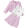 image:imageFloerns Toddler Girls 3 Piece Outfit Plaid Print Jacket with Belt Skirts Rib Knit Tank TopPink
