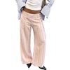 image:imageFloerns Women Striped Low Rise Lace Up Office Work Dressy Casual PantsPink Pinstripe