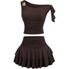 image:imageFloerns Womens 2 Piece Outfits Off The Shoulder Tie Side Ruched Waist Tops amp Pleated Layered Ruffle Mini Skirt SetsCoffee Brown