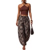 image:imageFloerns Womens Boho Elastic High Waisted Lantern Pants Vacation Baggy Harem TrousersBrown