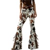 image:imageFloerns Womens Cow Print Flare Legging Fringe Western Bell Bottom PantsBrown White Cow