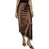 image:imageFloerns Womens Elegant Satin Midi Skirt Summer High Waisted Lace Asymmetric Hem Going Out SkirtBrown Lace