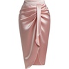 image:imageFloerns Womens Elegant Satin Midi Skirt Wrap Asymmetrical Ruched Bodycon Pencil SkirtPink