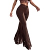 image:imageFloerns Womens Floral Lace Pants Going Out Flare Elegant Concert BottomDark Brown