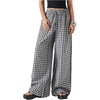 image:imageFloerns Womens Gingham Plaid Drawstring Wide Leg Baggy Palazzo PantsBlack