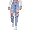 image:imageFloerns Womens High Waist Boyfriend Straight Leg Ripped Jeans Distressed Denim Pants GreyLight Blue