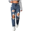 image:imageFloerns Womens High Waisted Distressed Jeans Straight Leg Casual Ripped Denim PantsDark Wash