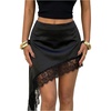 image:imageFloerns Womens Lace Satin Asymmetrical Ruched High Waist Mini SkirtBlack