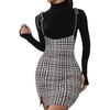 image:imageFloerns Womens Plaid Suspender Skirt Tie Shoulder Split Hem Overall Bodycon Mini DressBlack Multi