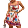 image:imageFloerns Womens Plus Size 2 Piece Summer Vacation Boho Outfit Tropical Camisole Top with Mini Skirt SetBeige Red Multi