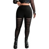 image:imageFloerns Womens Plus Size Goth Leggings Patchwork Punk High Waisted PantsDark Black