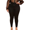 image:imageFloerns Womens Plus Size Plaid Pants Stretchy Elastic Waist Skinny LeggingBlack Solid