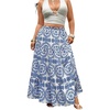 image:imageFloerns Womens Plus Size Plants Maxi Skirt Elastic Waist Tiered Ruffle Vacation Outfit A Line SkirtsBlue