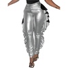 image:imageFloerns Womens Plus Size Ruffle Trim Skinny Pants Leather High Waist TrousersSilver