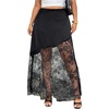 image:imageFloerns Womens Plus Size Satin Lace Patchwork High Waisted Long SkirtBlack
