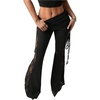 image:imageFloerns Womens Plus Size Sheer Lace Flare Pants Ruched High Waisted Bell Bottom Rave Pants ClubwearBlack