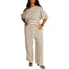image:imageFloerns Womens Plus Size Striped Drawstring Elastic Waist Baggy PantsCream