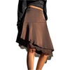 image:imageFloerns Womens Satin Lace Skirt Low Rise Asymmetrical Going Out SkirtsBrown