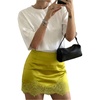 image:imageFloerns Womens Satin Lace Trim Mini SkirtGreen