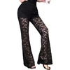 image:imageFloerns Womens Sheer Lace Mesh Flare Pants High Waisted Bell Bottom PantBlack