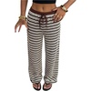 image:imageFloerns Womens Striped Knit Pants Drawstring Waist Lounge Beach PantsBrown
