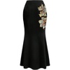image:imageFloerns Womens Velvet Sequin Floral High Waisted Fishtail Midi SkirtBlack