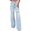 image:imageFloerns Womens Y2k Ripped Denim Pants High Waisted Bell Bottom Flare Leg Boyfriend TrousersBlue