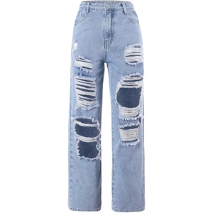 image:imageFloerns Girls Elastic Waist Distressed Ripped Straight Leg Denim JeansAqua Blue