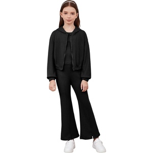 image:imageFloerns Girls Long Sleeve Hoodie Tank Split Flare Pants Set Three Piece OutfitBlack