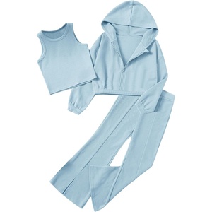 image:imageFloerns Girls Long Sleeve Hoodie Tank Split Flare Pants Set Three Piece OutfitBlue
