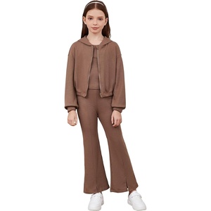 image:imageFloerns Girls Long Sleeve Hoodie Tank Split Flare Pants Set Three Piece OutfitMocha Brown